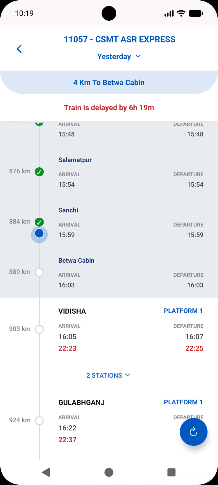 Train Dekho live status screen – real-time train position and delay info